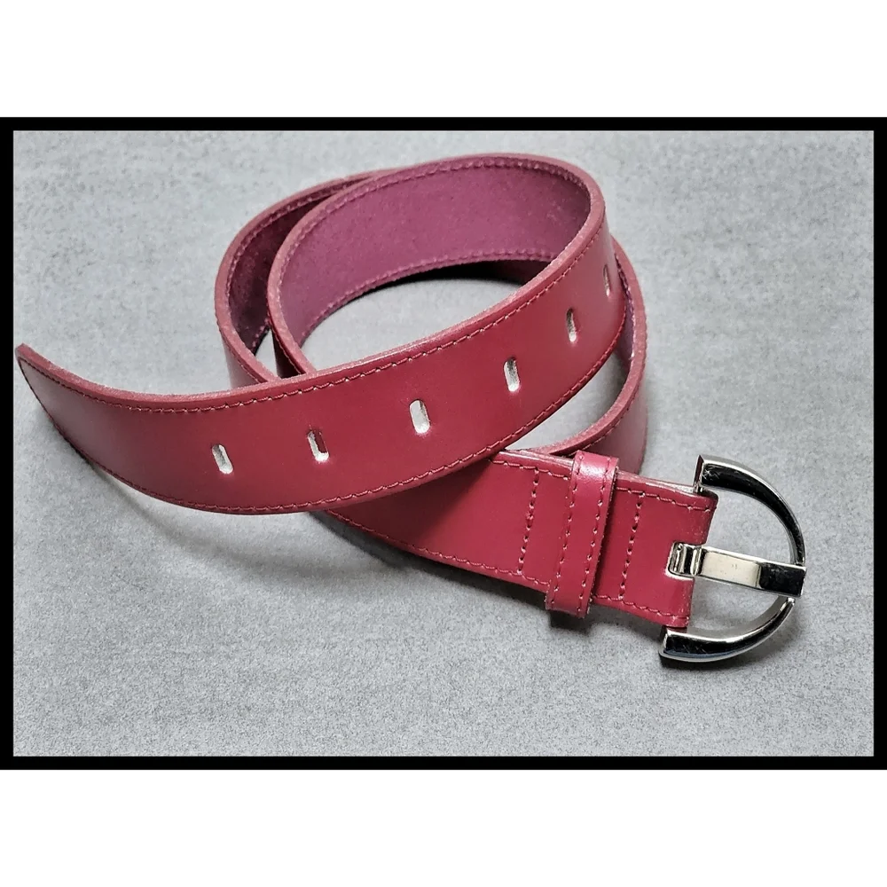Express Genuine Leather Belt Made In Italy Metal D Buckle Rasberry Red Small